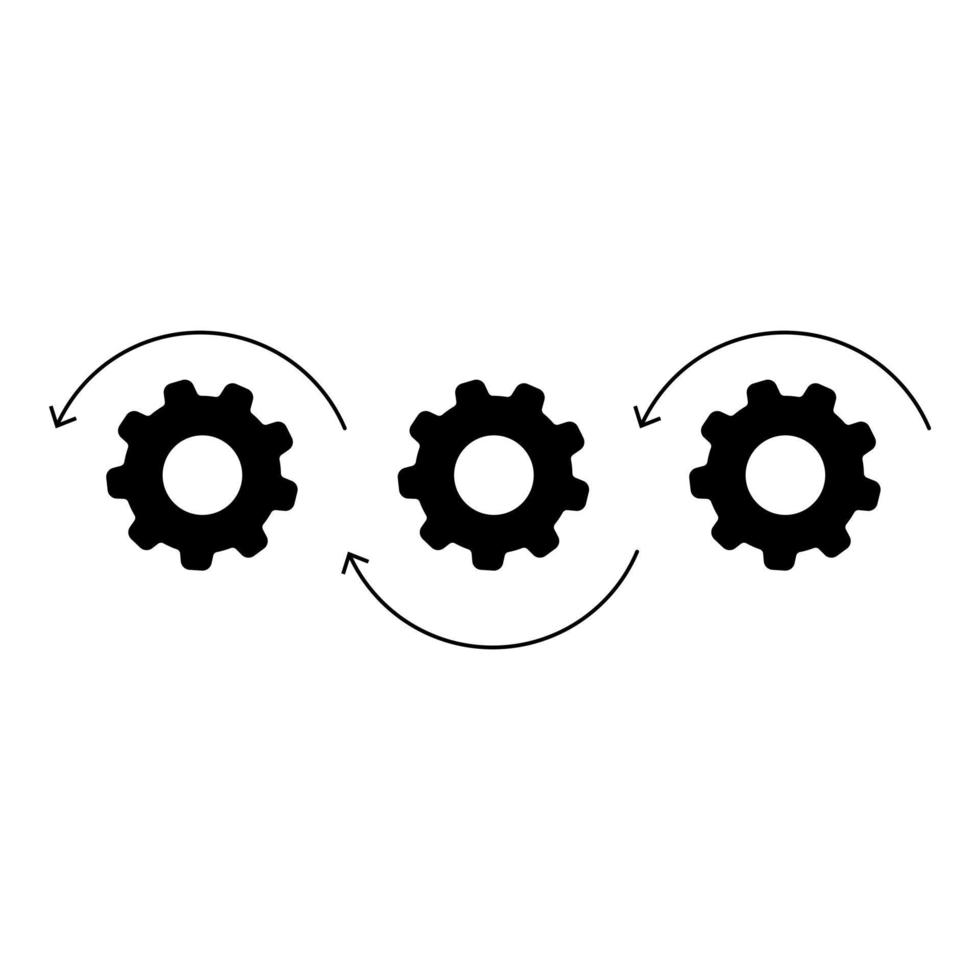 Workflow process icon in flat style. Gear cog wheel with arrows vector illustration on white isolated background.  Workflow business concept.
