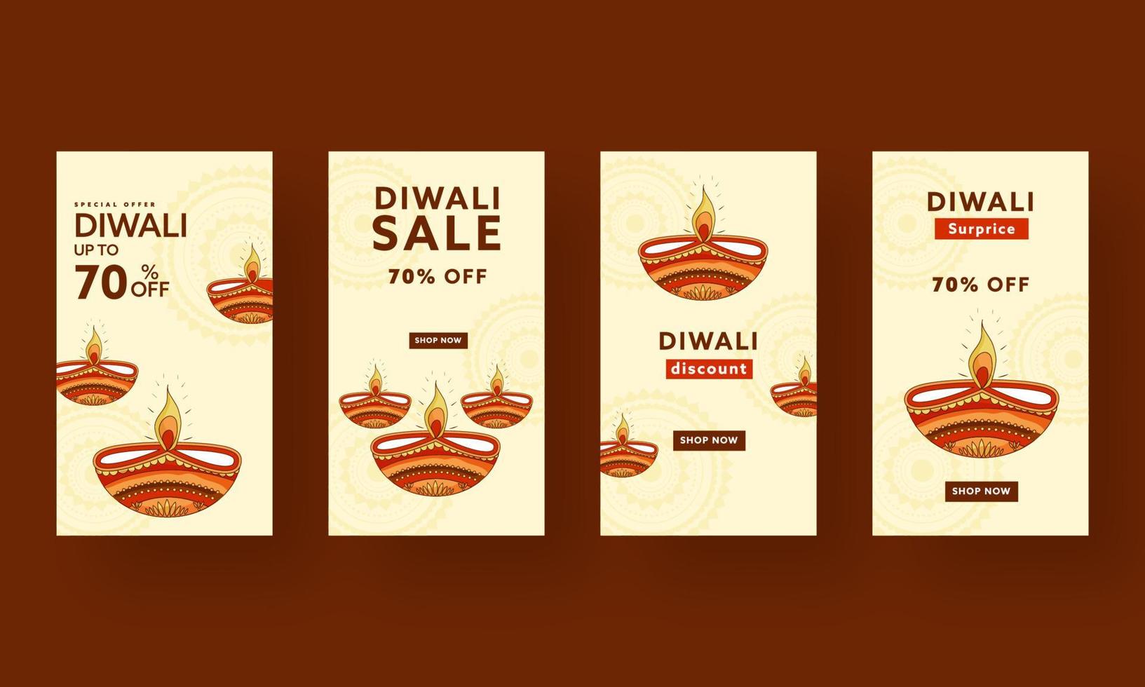 Diwali Sale Template Design Set With Discount Offers. vector