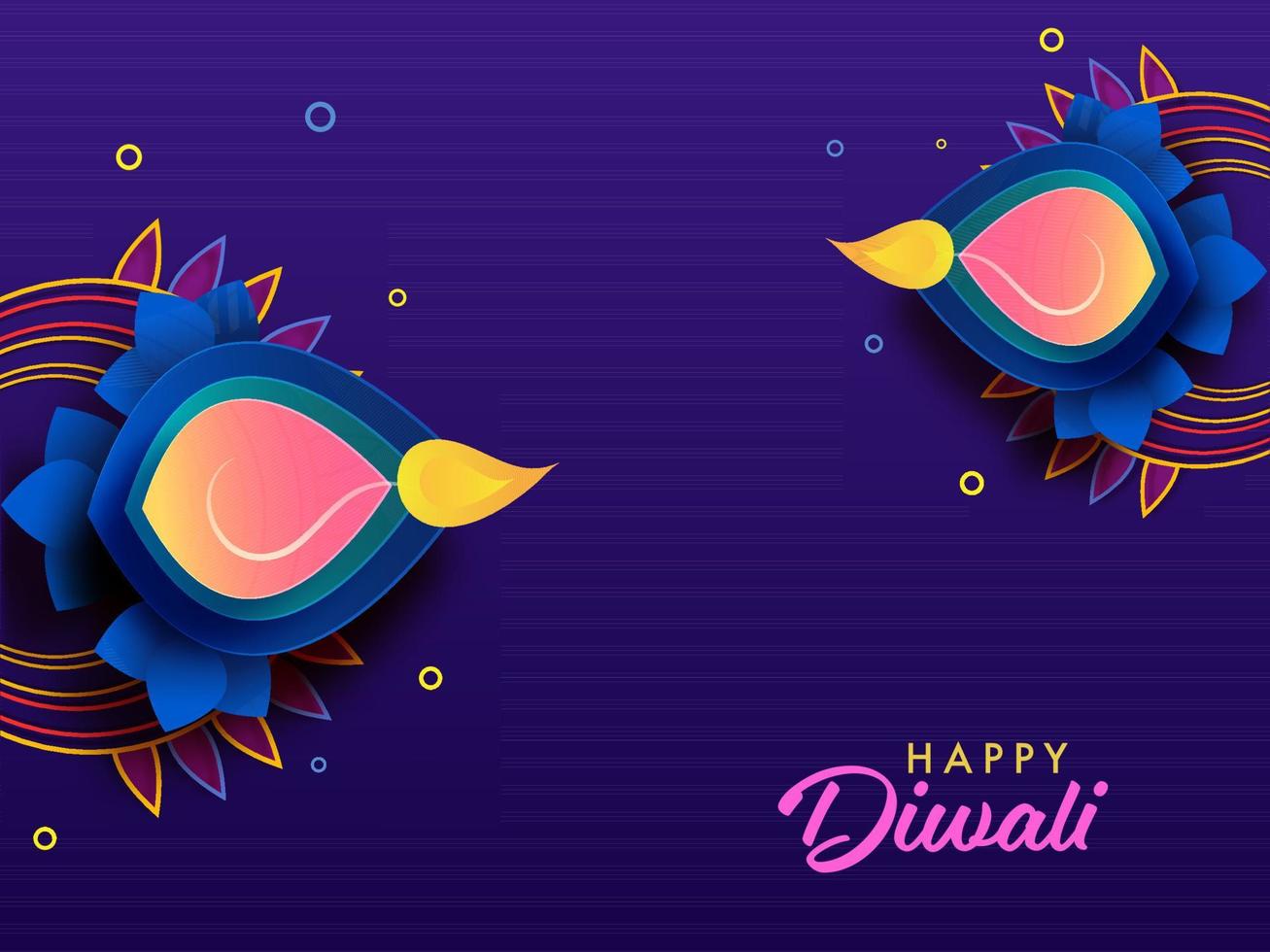 Top View Of Paper Cut Lit Oil Lamps On Violet Background For Happy Diwali Celebration. vector