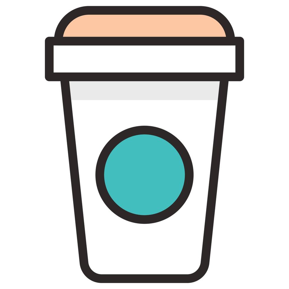 Filled color outline icon for disposable glass. vector