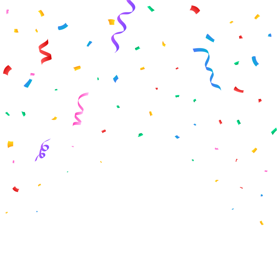 Realistic multicolored confetti PNG for the festival. Simple confetti falling in the background. Colorful confetti isolated on a transparent background. Carnival elements. Birthday party celebration.