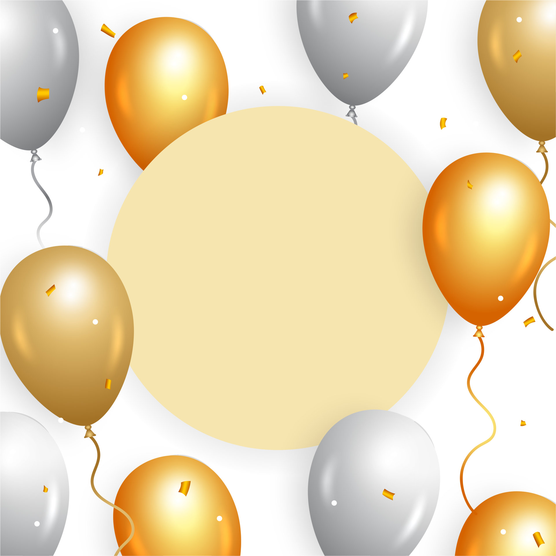 Happy birthday PNG background with golden confetti. Happy Birthday with realistic balloons PNG