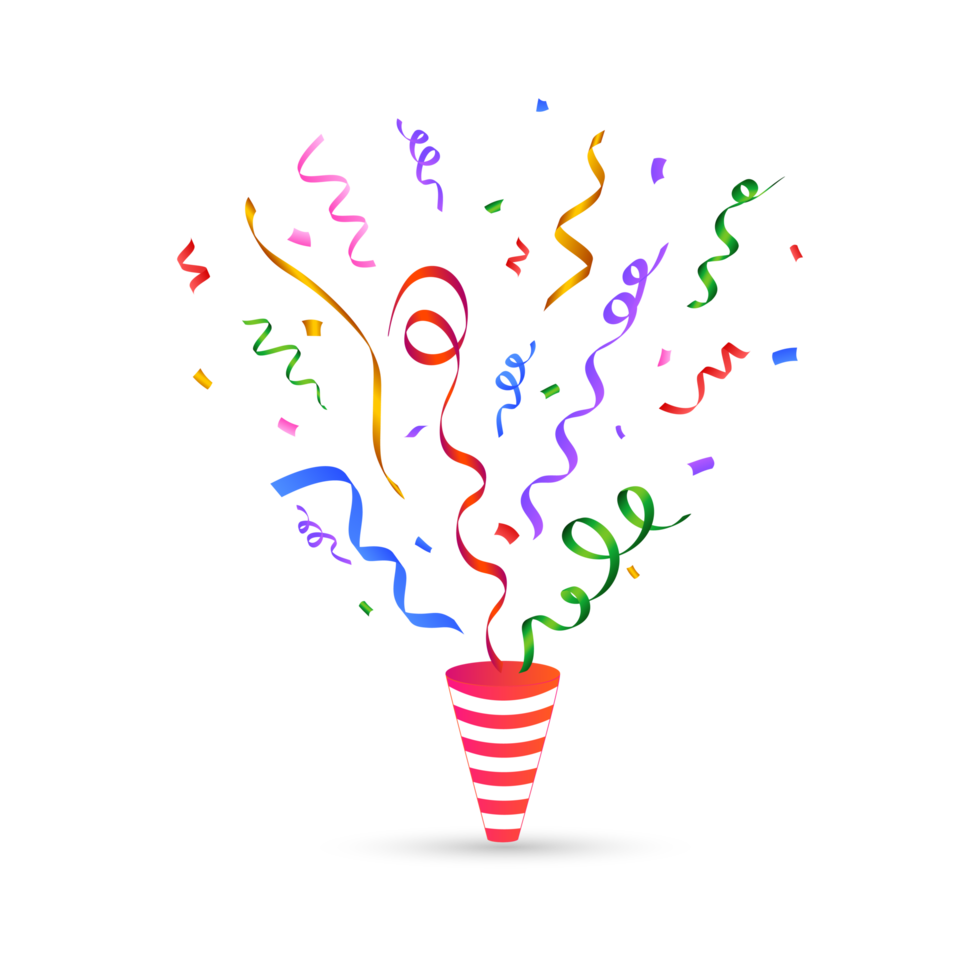 Confetti design for the festival background. Colorful party cap with ribbon and confetti falling PNG. multicolor confetti isolated on transparent background. Carnival elements. Birthday celebration. png