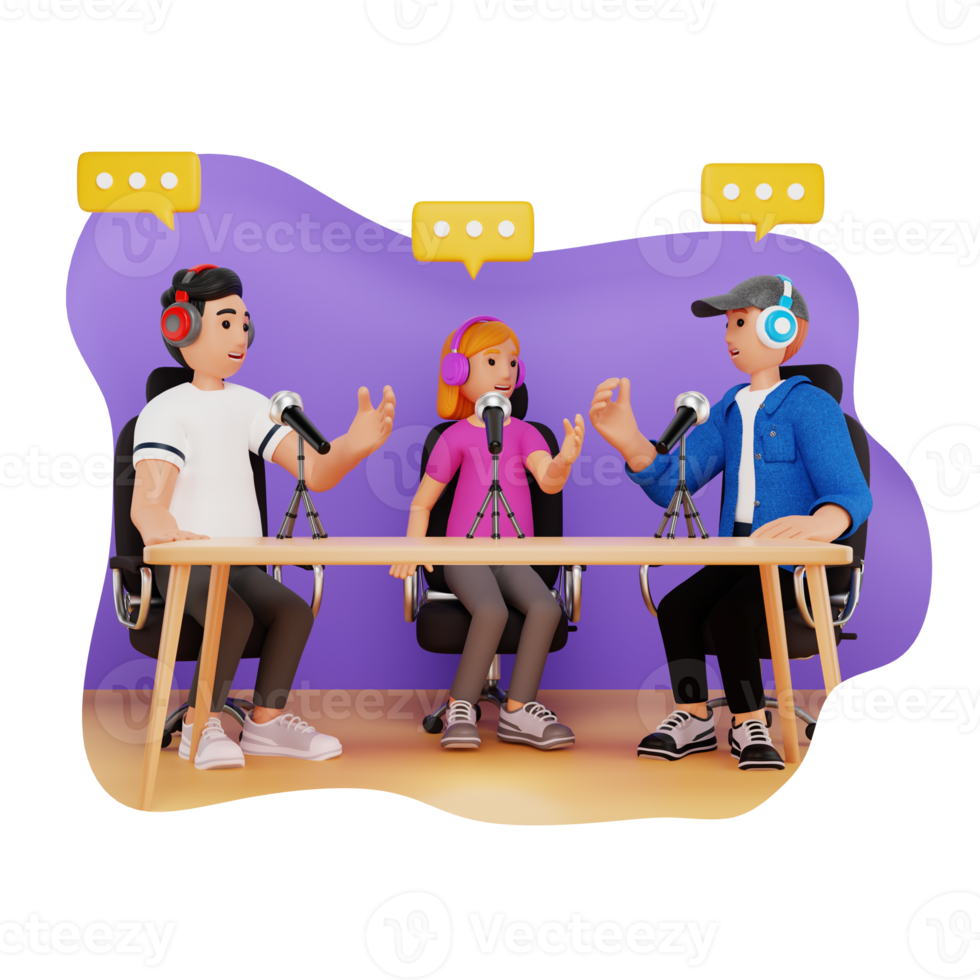 People Recording Conference Podcast 3D Character Illustration png