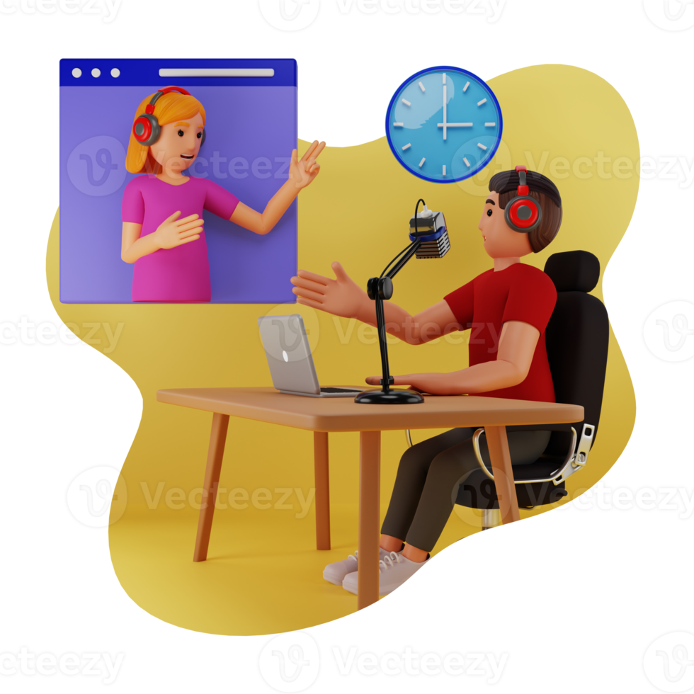 Man Recording Conversation Into Podcast 3D Character Illustration png