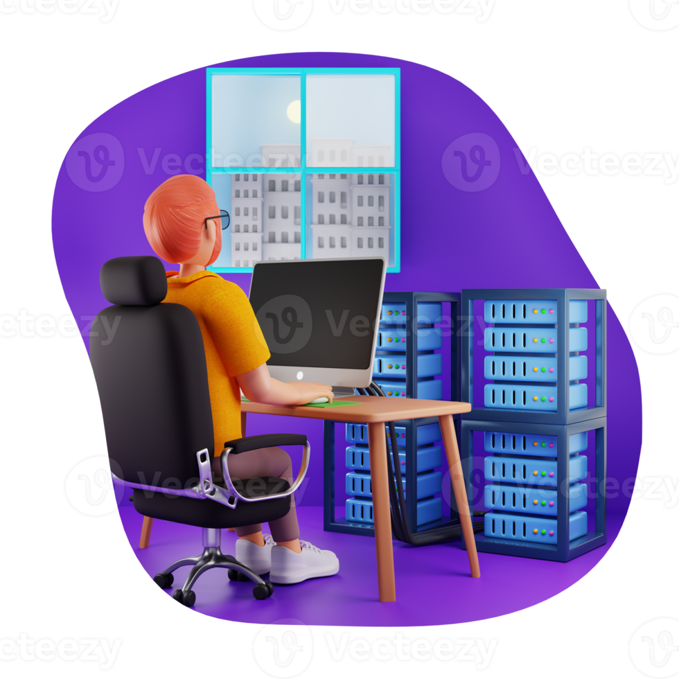 Man Doing Server Management 3D Character Illustration png