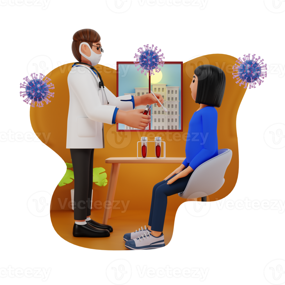 Covid Doctor Taking Patients Sample For Test 3D Character Illustration png
