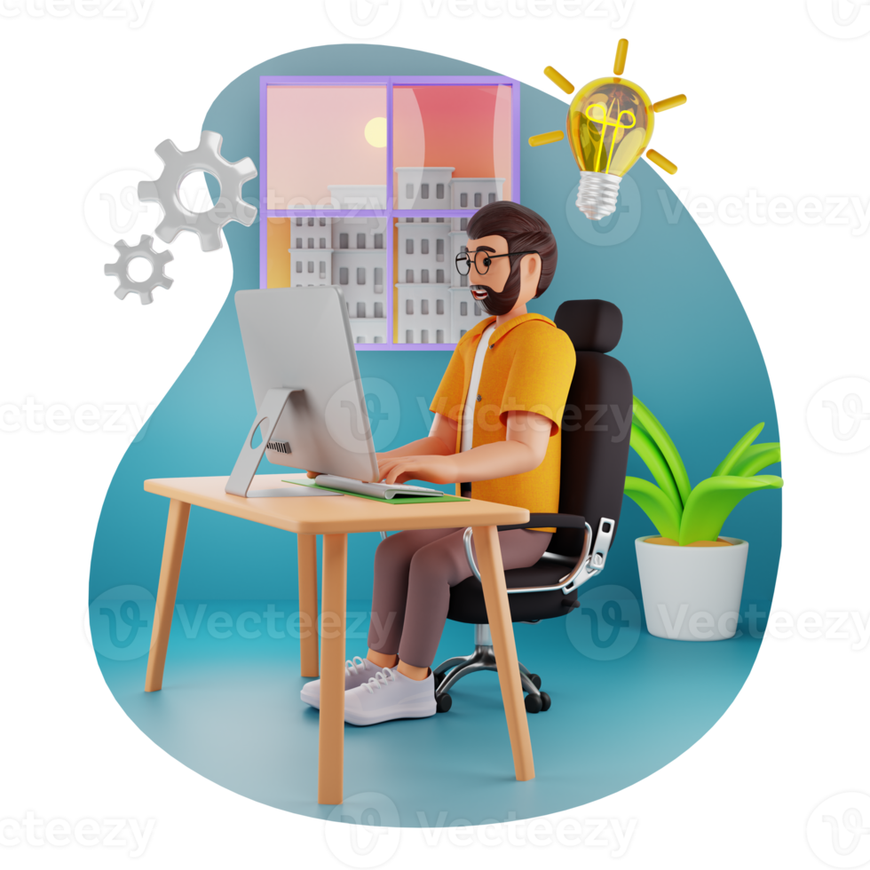 Male Brand Designer With Idea 3D Character Illustration png