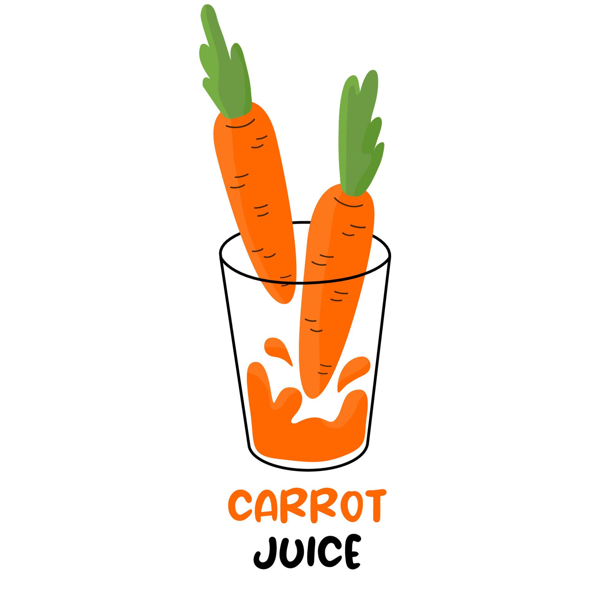 Hand draw glass of carrot juice and carrots. Healthy food.Vector