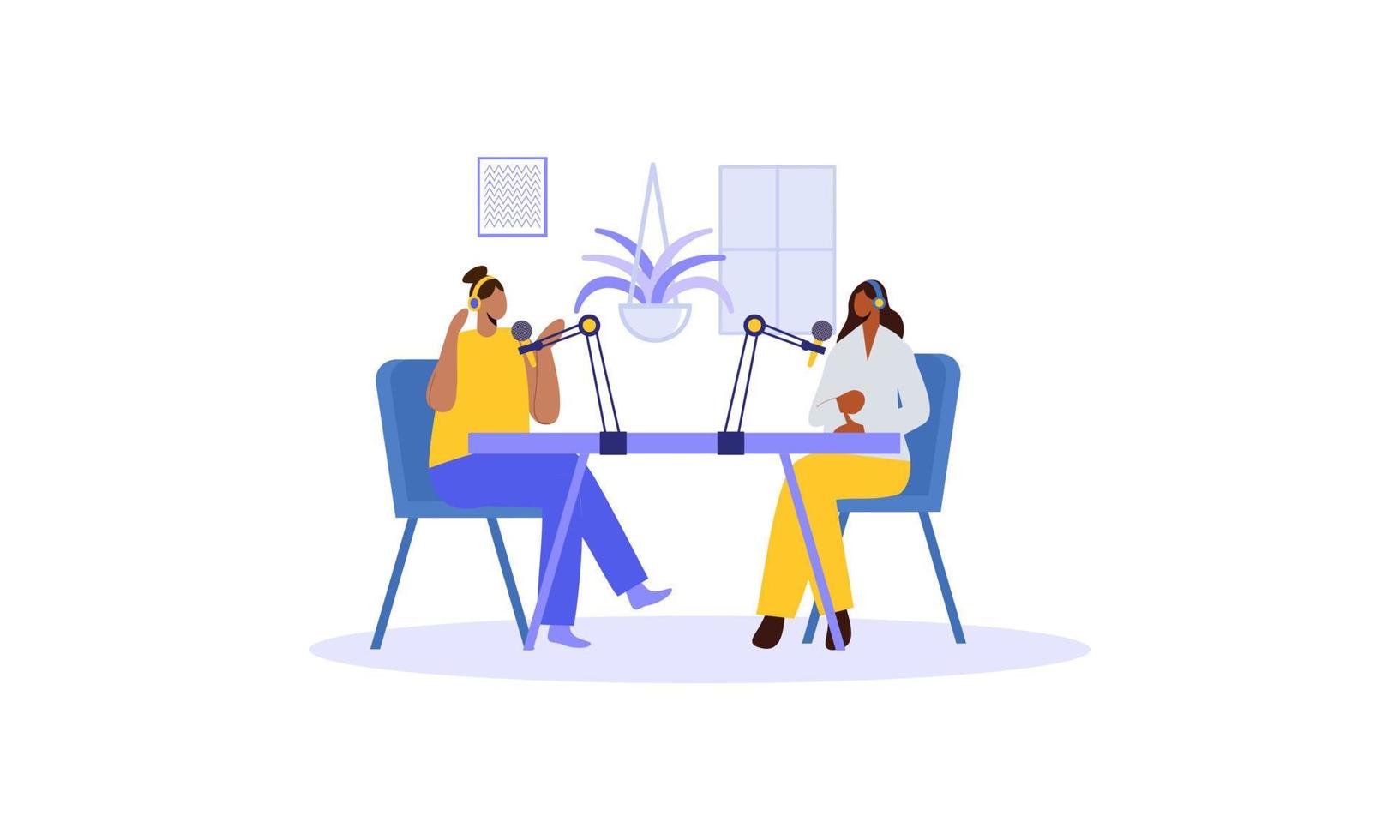 Podcast concept. Illustration about podcasting. Podcaster speaking in microphone illustration vector