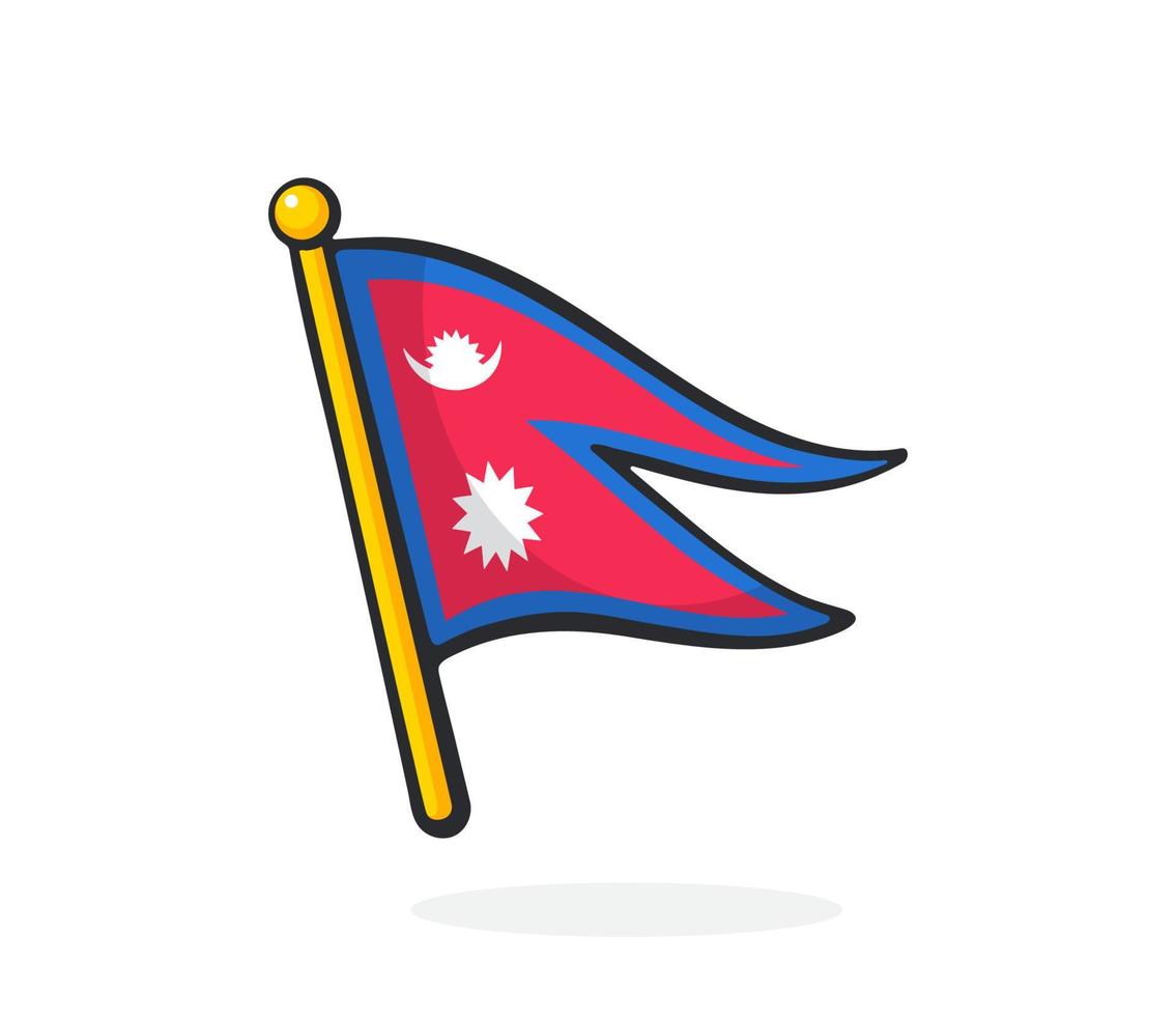 Cartoon illustration of flag of Nepal on flagstaff vector