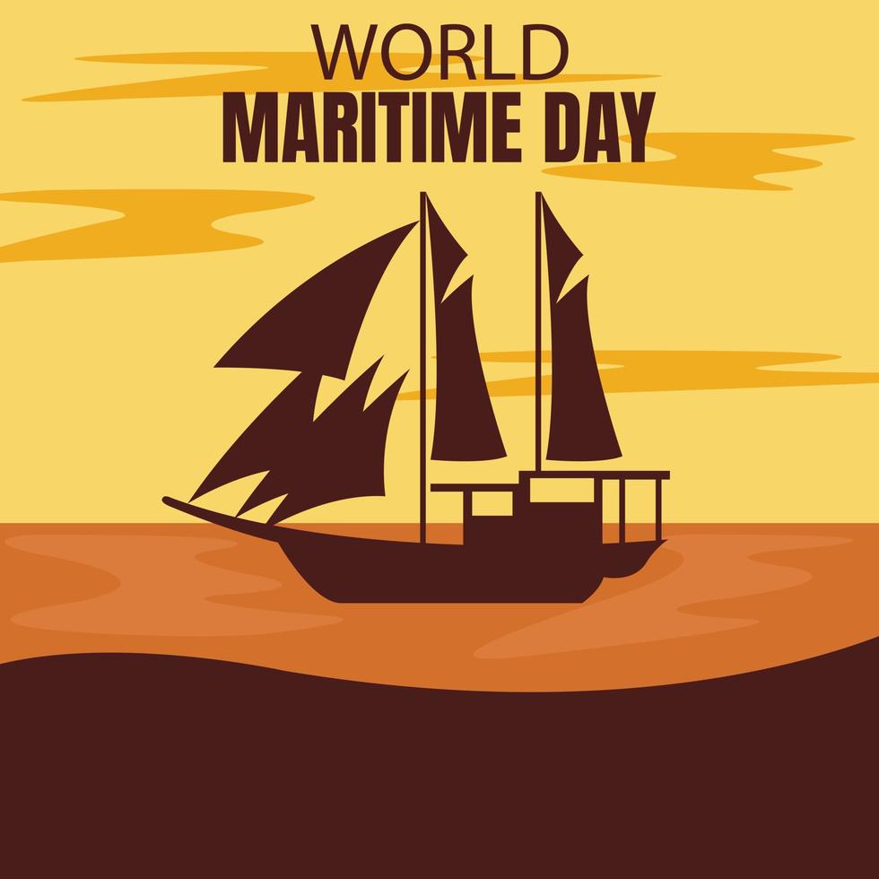 illustration vector graphic of silhouette of a sailing ship in the middle of the sea, perfect for international day, world maritime day, celebrate, greeting card, etc.