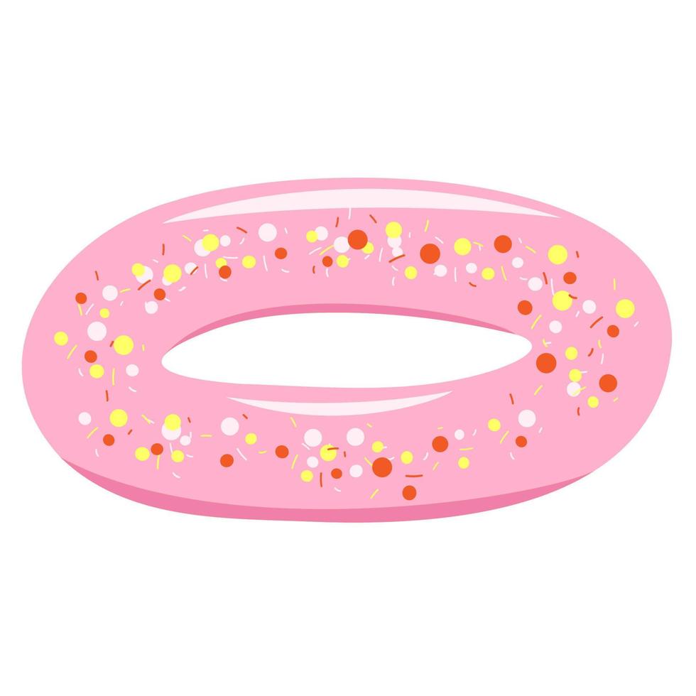 Pink donut swimming pool ring with dots, inflatable, float. Summer vacation holiday rubber object vector