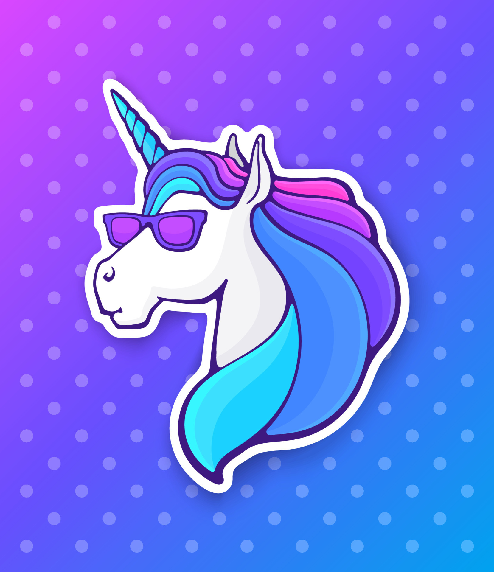 Sticker of fairy tale unicorn head in sunglasses with a rainbow mane ...