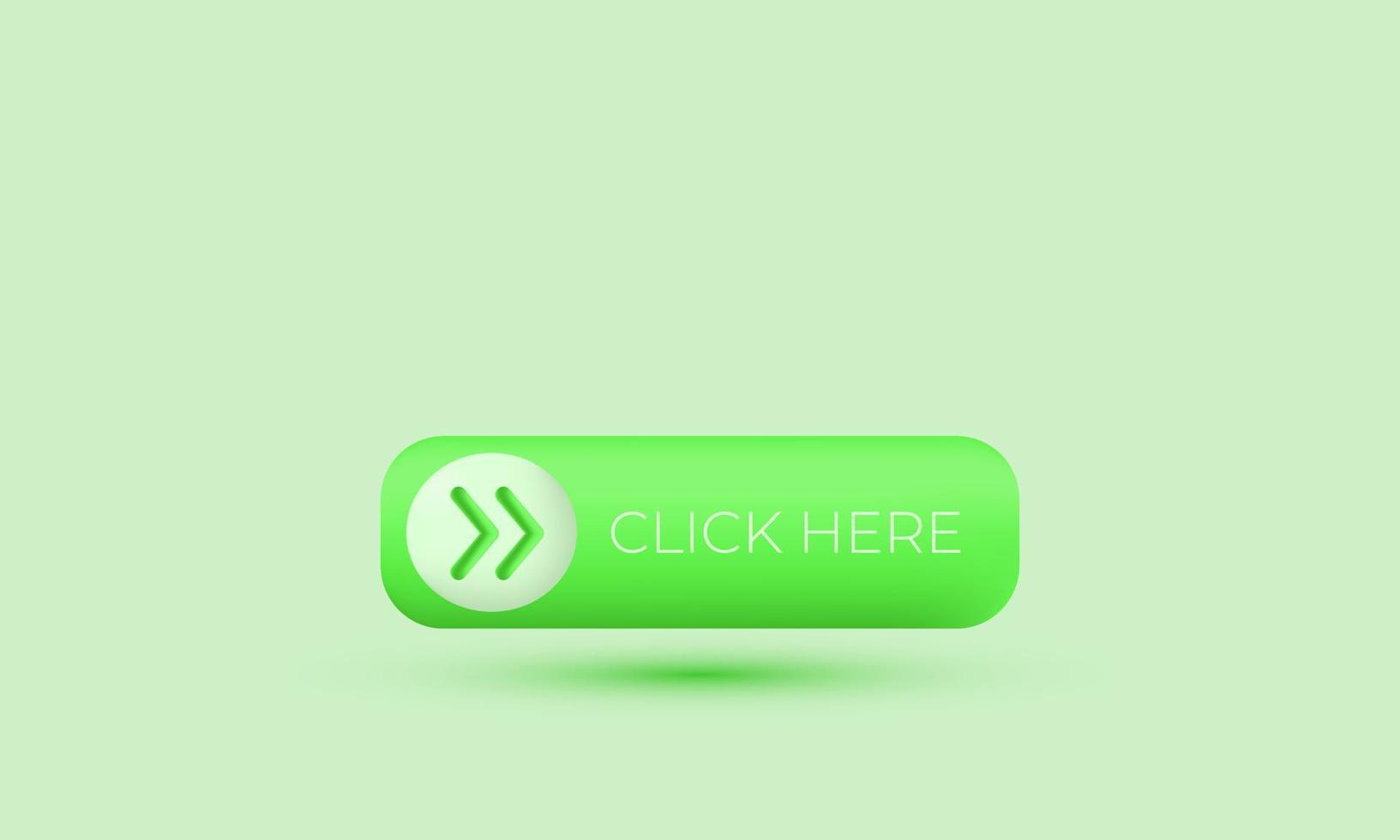 3d realistic cartoon vector green button click arrow icon trendy modern style object symbols isolated on background