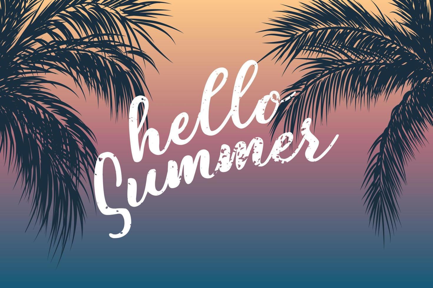 Beautiful landscape with text Hello Summer. Lettering. Gradient background. Summer illustration vector