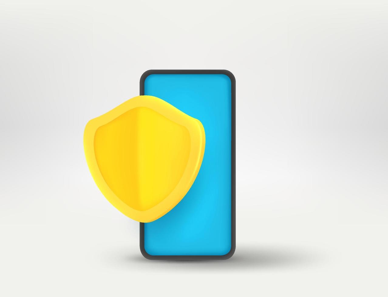 Modern smartphone with shield. Mobile security concept. 3d vector illustration