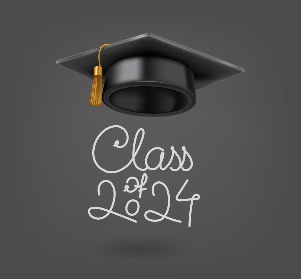 Graduation class of 2024 concept with gdaruation cap. 3d vector icon isolated on white background