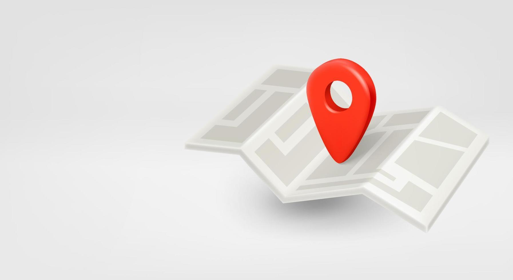 Location pointer on paper map. 3d vector banner with copy space