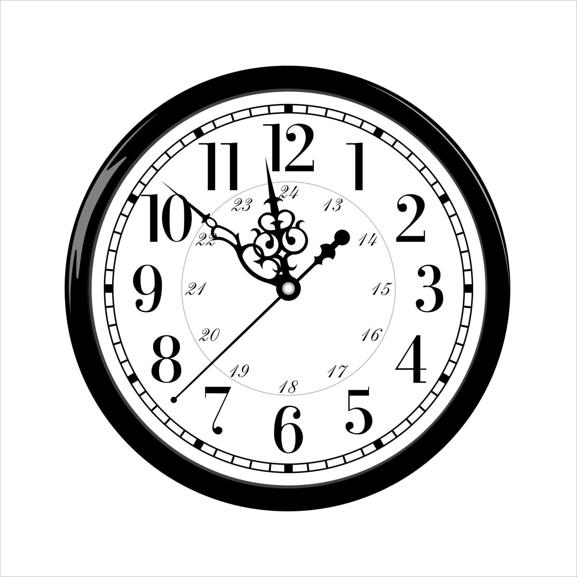 Retro clocks. Old clock faces with ornamental decoration black and white design elements