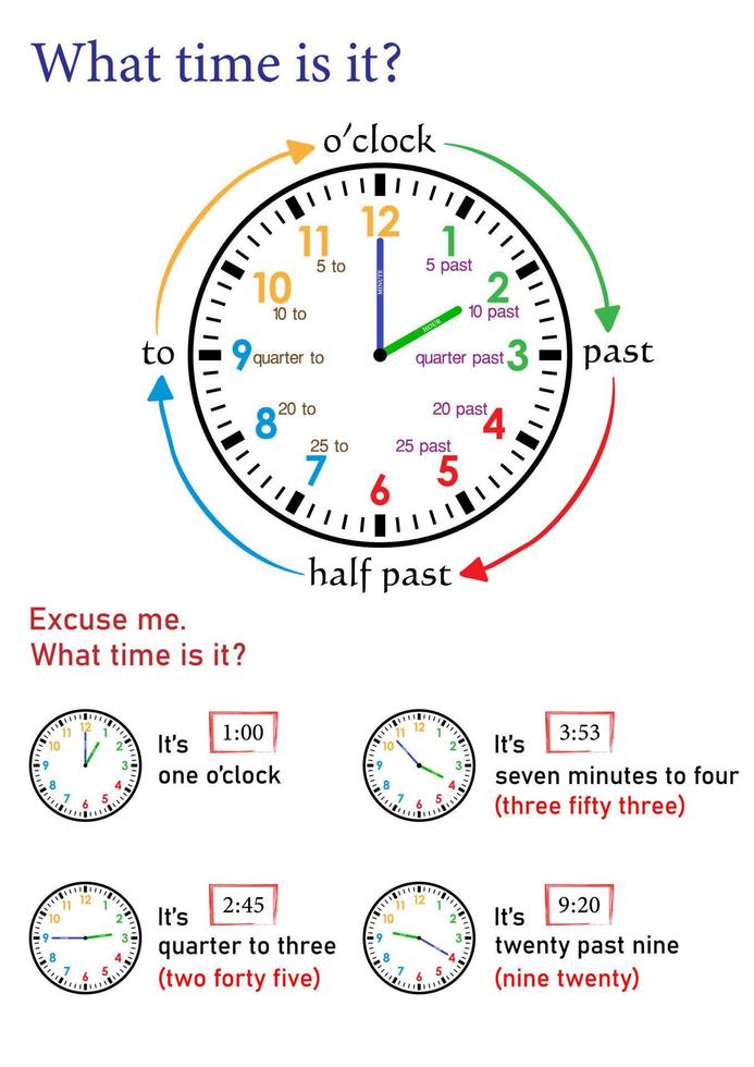 Telling time in English for kids. What time is it. vector