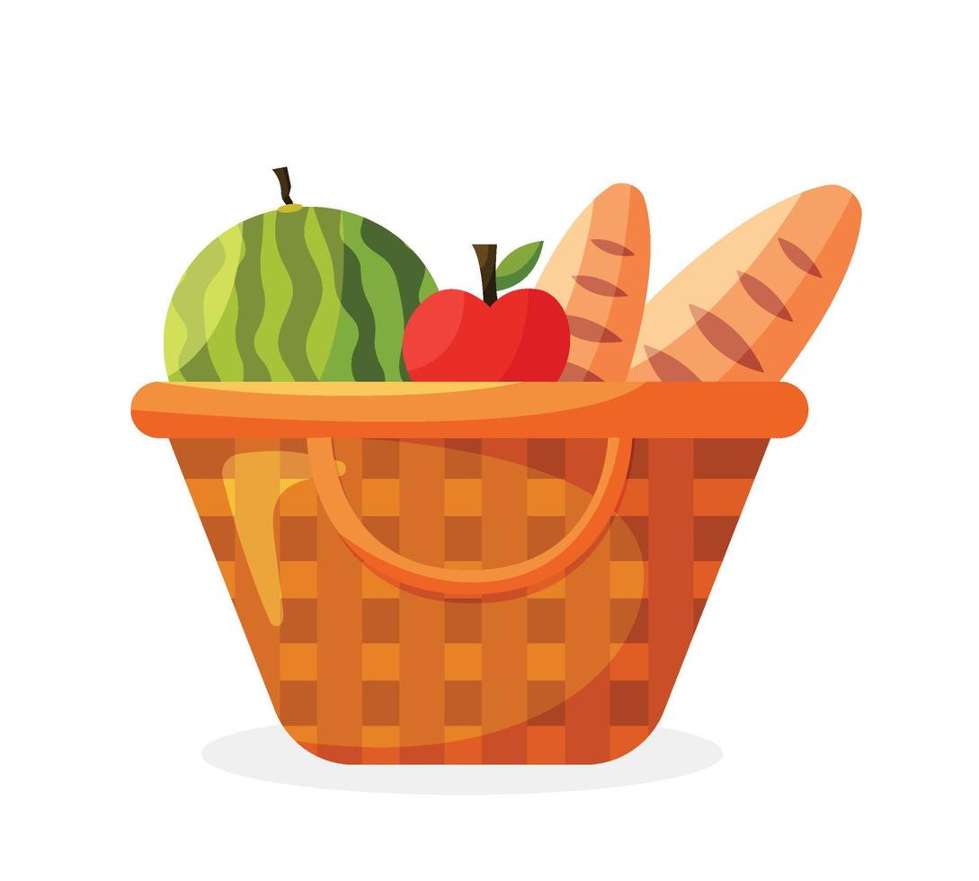 Picnic baskets straw isolated vector illustration