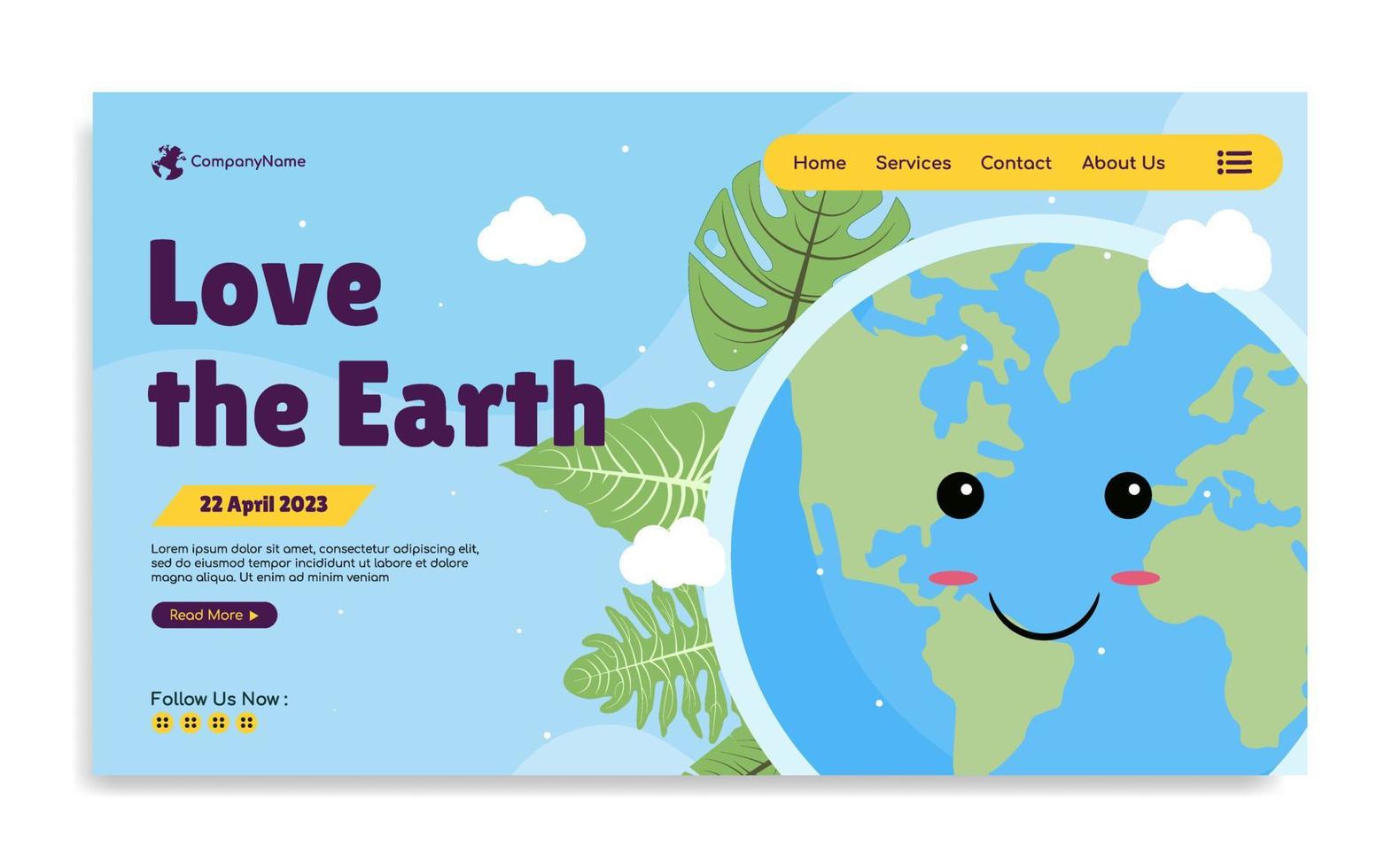 World earth Day Landing page template design vector
