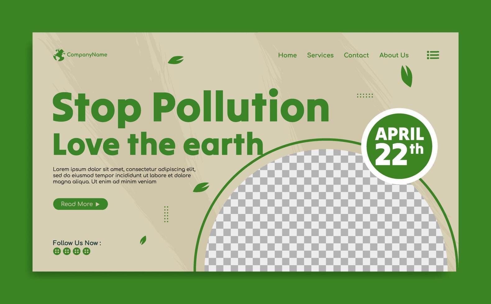 World earth Day Landing page template design vector