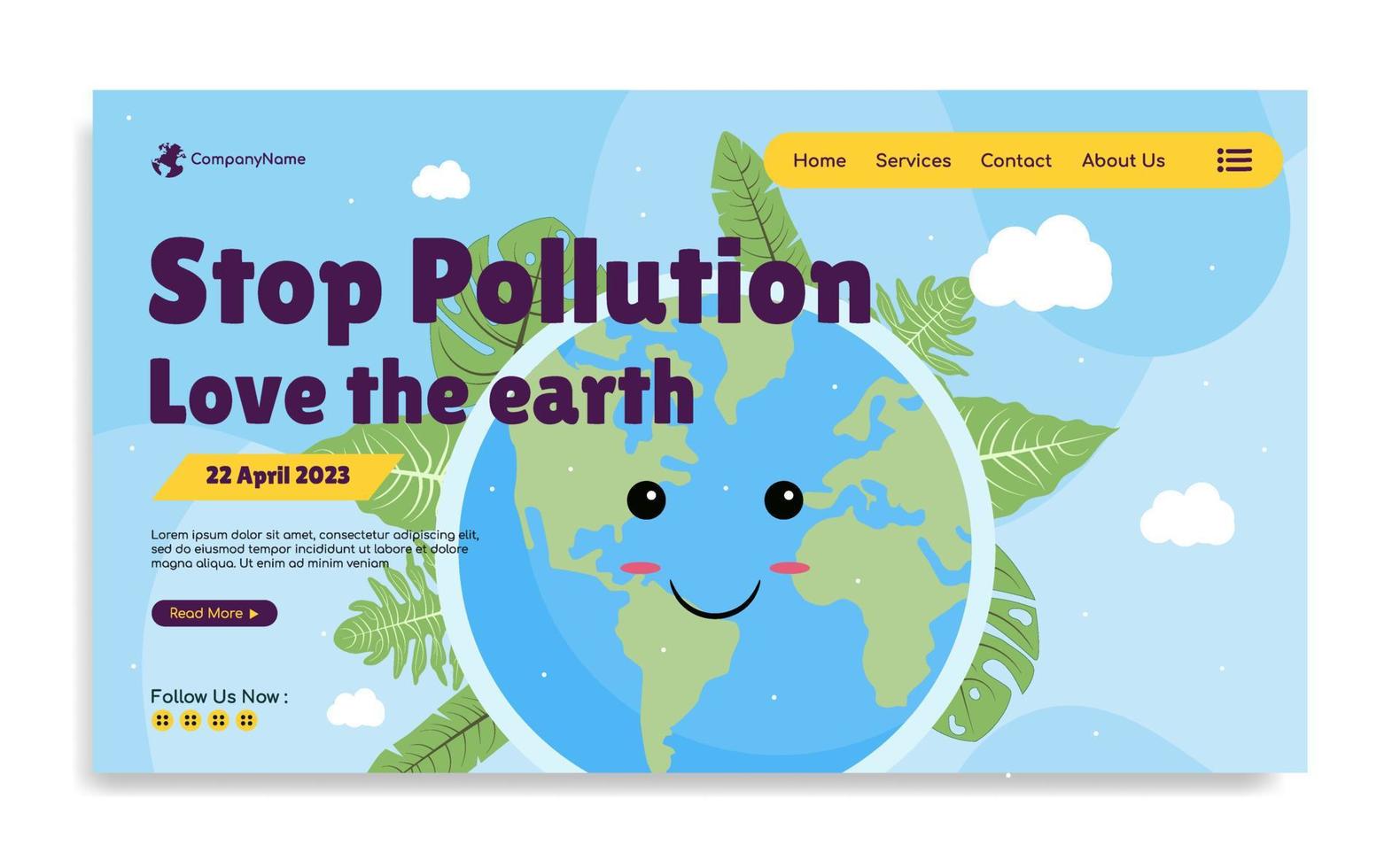 World earth Day Landing page template design vector