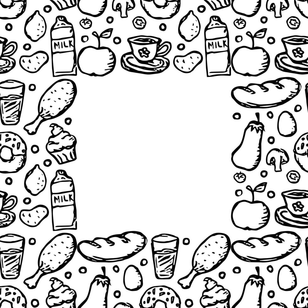 Seamless frame with food icons. doodle food illustration. Food background vector