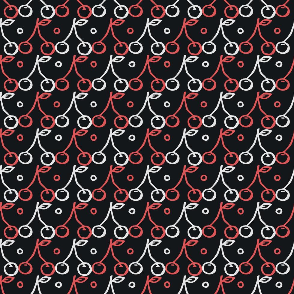 Seamless cherry pattern. Doodle vector with red cherry icons. Vintage cherry pattern