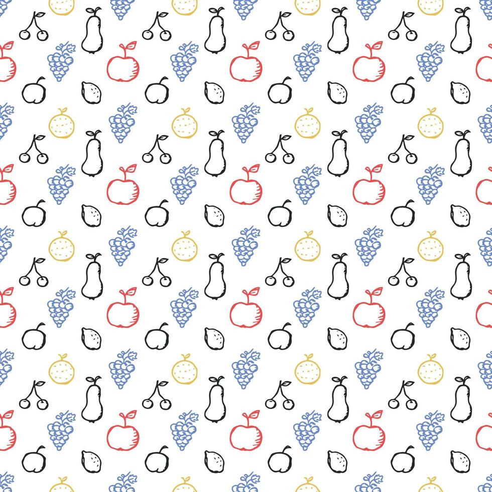 Seamless fruit pattern. doodle background with fruit icons. Fruit background vector
