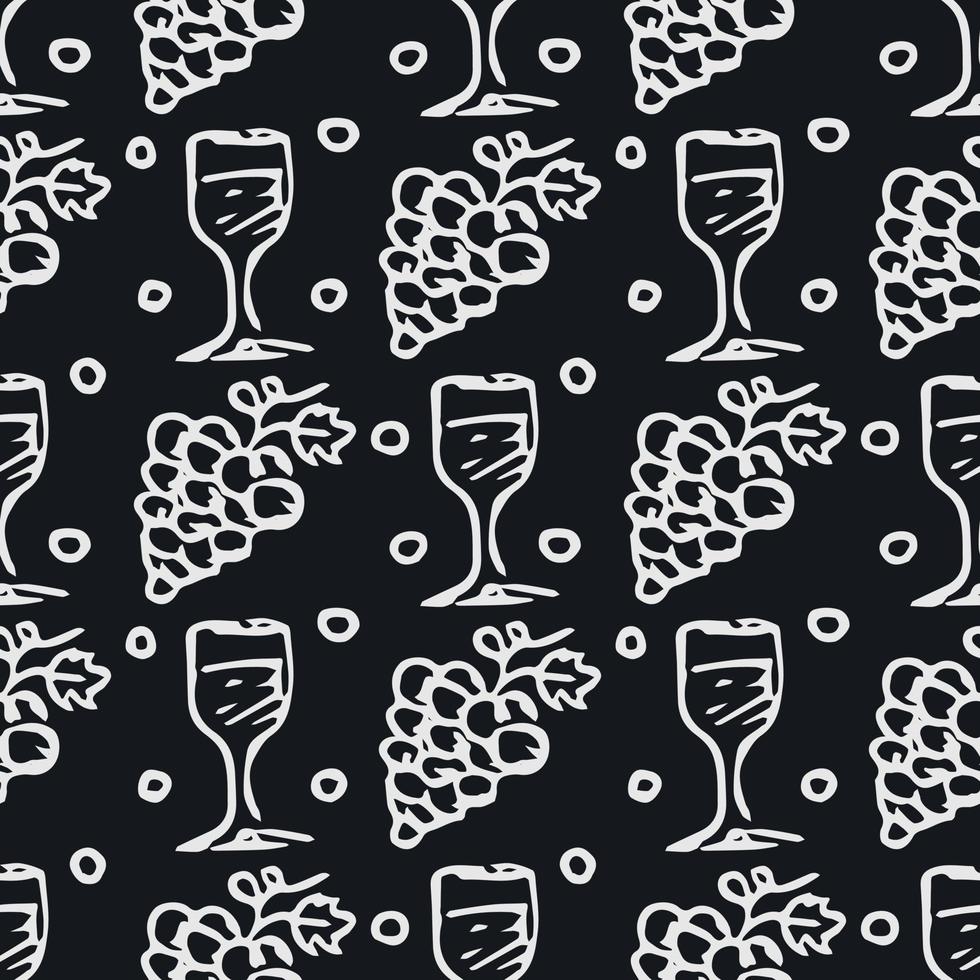 seamless wine pattern. vector doodle illustration with wine and grape. pattern with wine