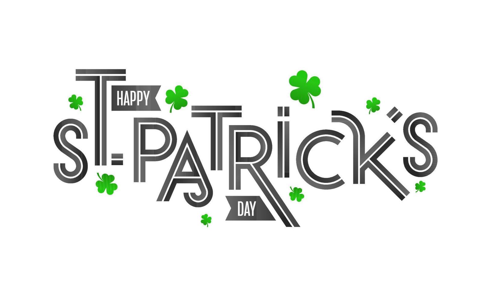Happy St. Patricks Day Font with Shamrock Leaves on White Background. vector