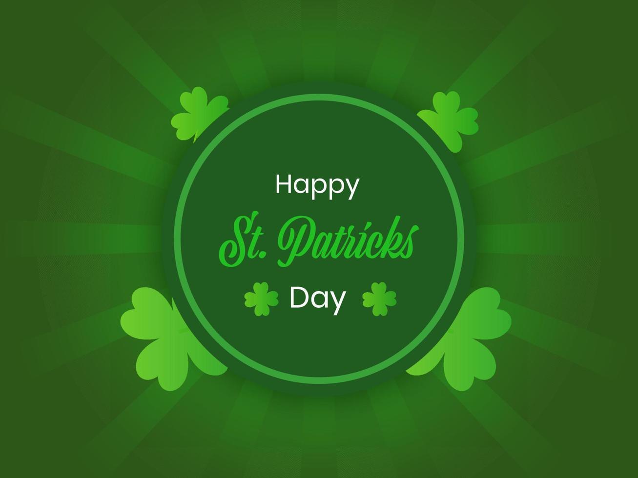 Happy St. Patrick's Day Text With Clover Leaves On Green Rays Background. vector