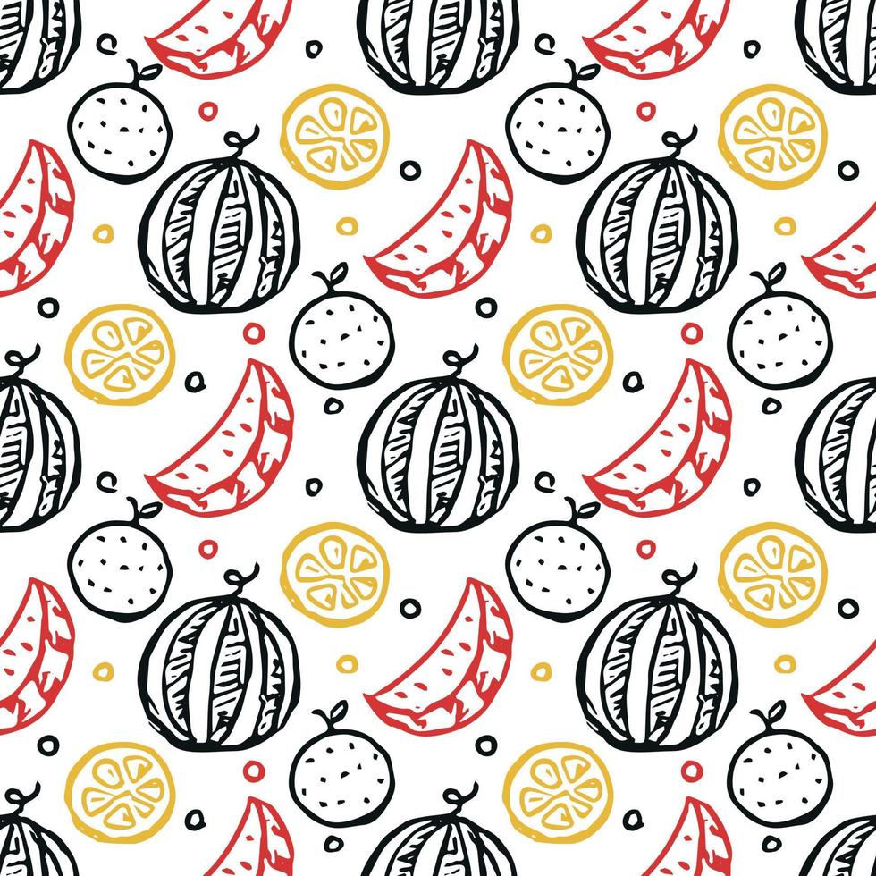 Seamless fruit pattern. doodle background with fruit icons. Fruit background vector