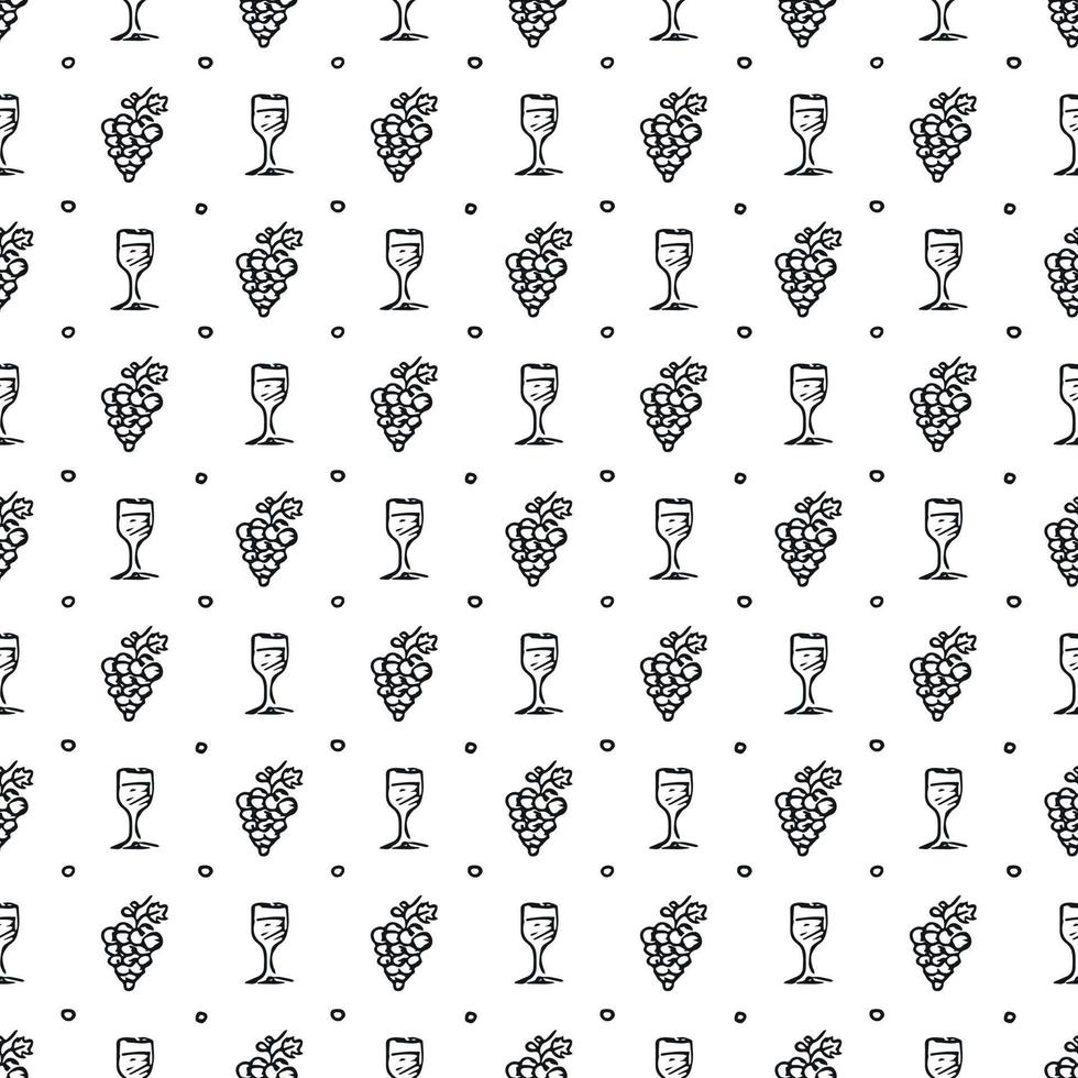 seamless wine pattern. vector doodle illustration with wine and grape. pattern with wine
