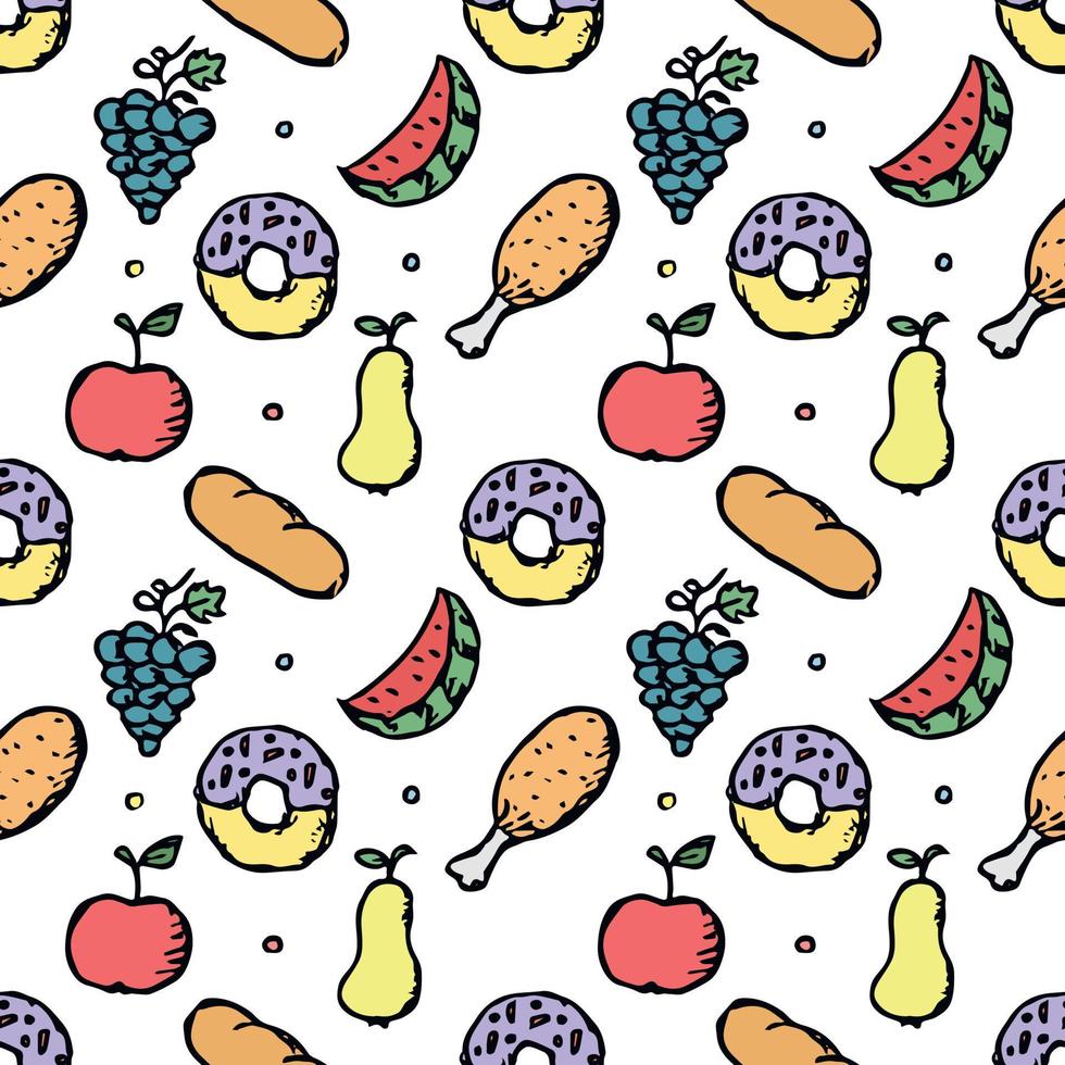 Seamless pattern with food icons. doodle food pattern. Food background vector