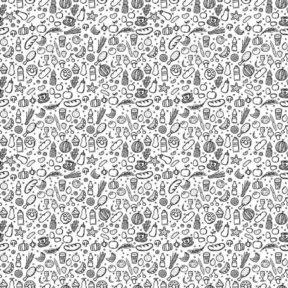 Seamless pattern with food icons. doodle food pattern. Food background vector