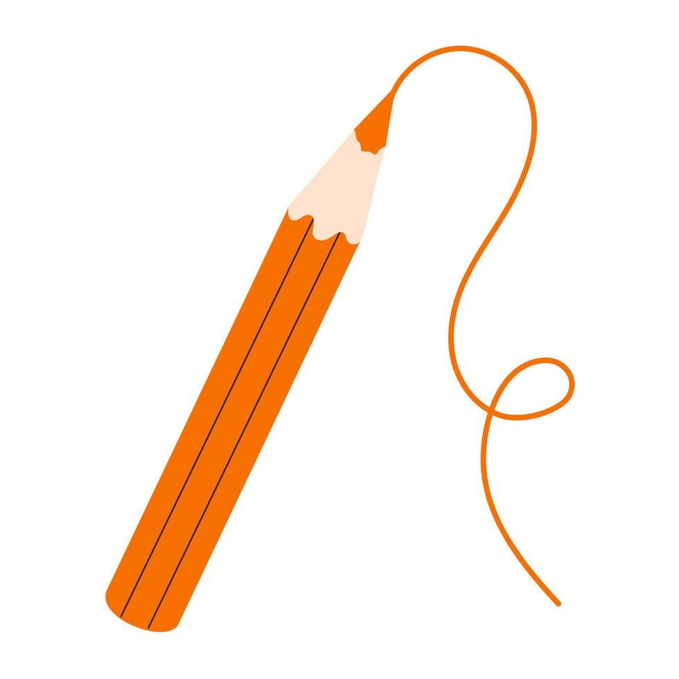 Orange colored pencil crayon with doodle stroke vector illustration