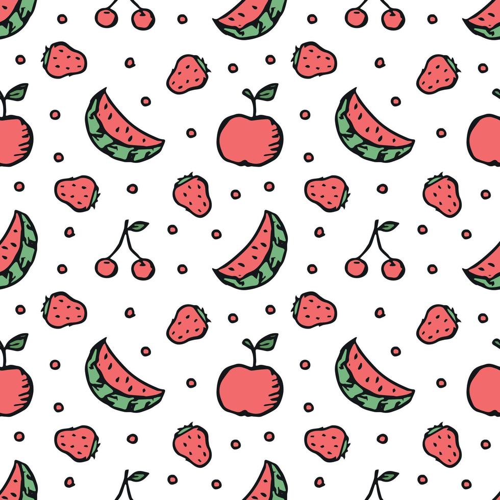Seamless fruit pattern. doodle background with fruit icons. Fruit background vector