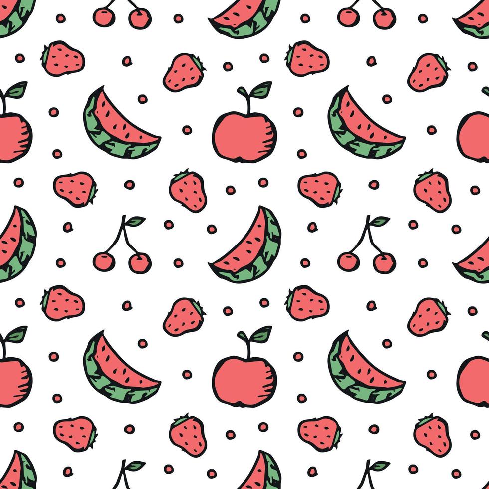 patrón de frutas sin fisuras. garabatear fondo con iconos de frutas. fondo de frutas vector