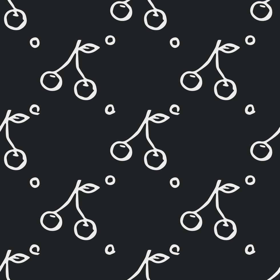 Seamless cherry pattern. Doodle vector with red cherry icons. Vintage cherry pattern