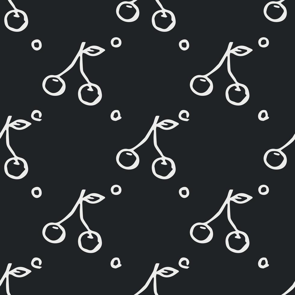 Seamless cherry pattern. Doodle vector with red cherry icons. Vintage cherry pattern