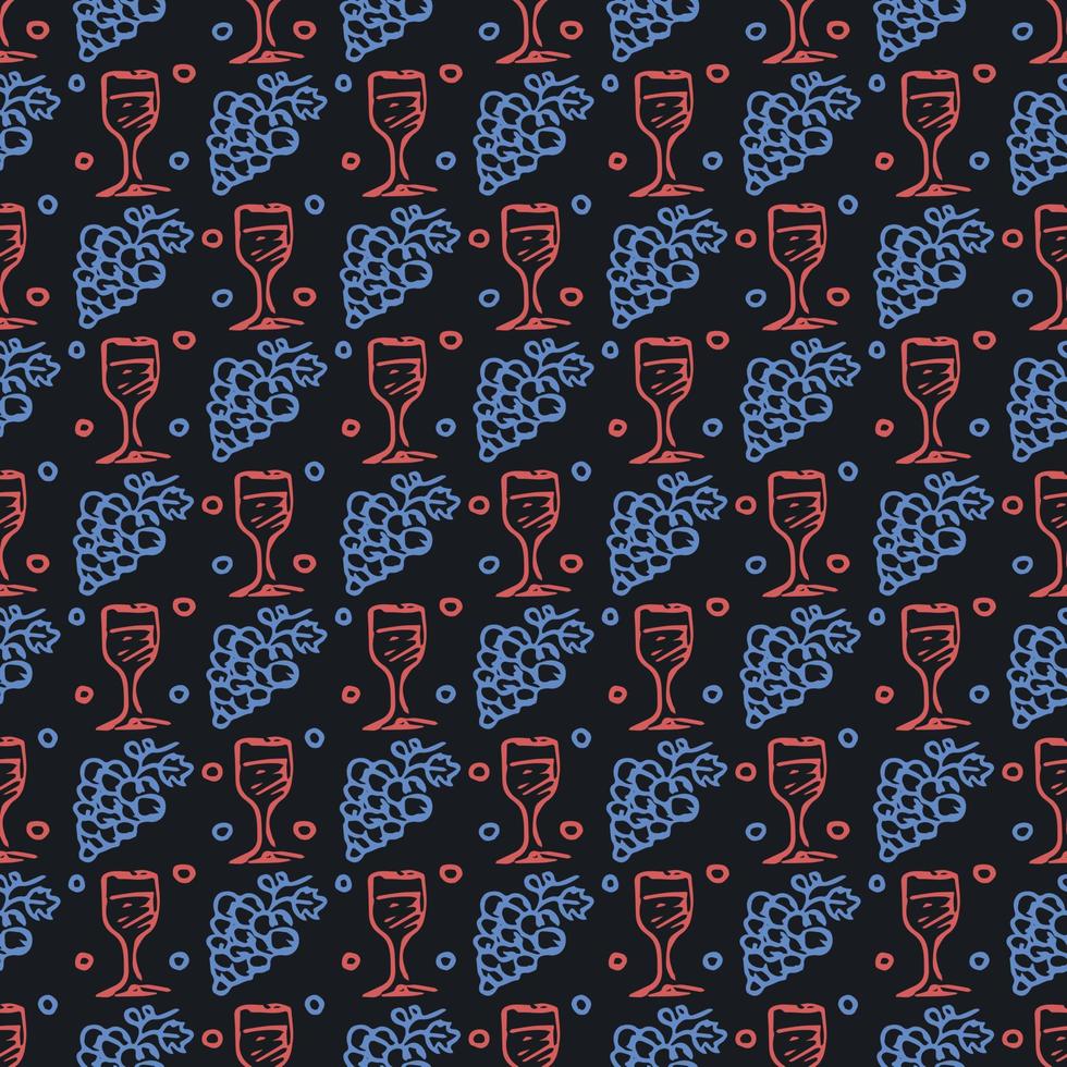 seamless wine pattern. vector doodle illustration with wine and grape. pattern with wine