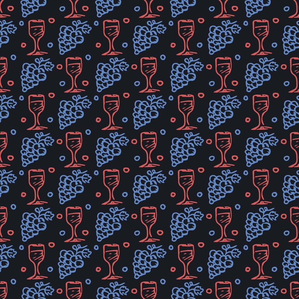 seamless wine pattern. vector doodle illustration with wine and grape. pattern with wine