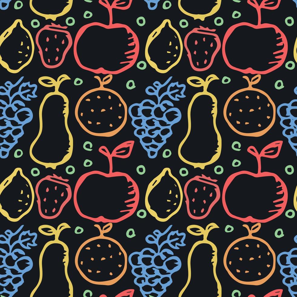 Seamless fruit pattern. doodle background with fruit icons. Fruit background vector