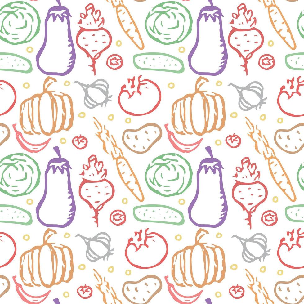 Seamless pattern with vegetable icons. doodle vegetables pattern. Food background vector