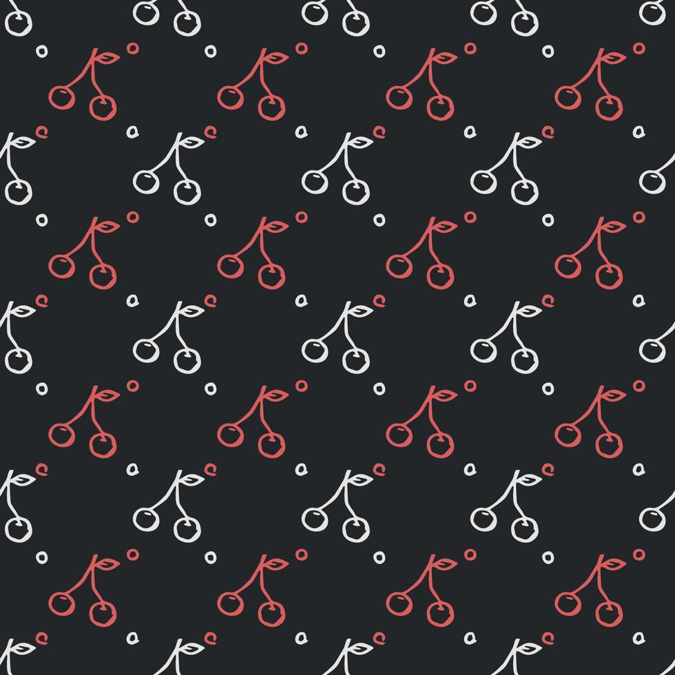 Seamless cherry pattern. Doodle vector with red cherry icons. Vintage cherry pattern