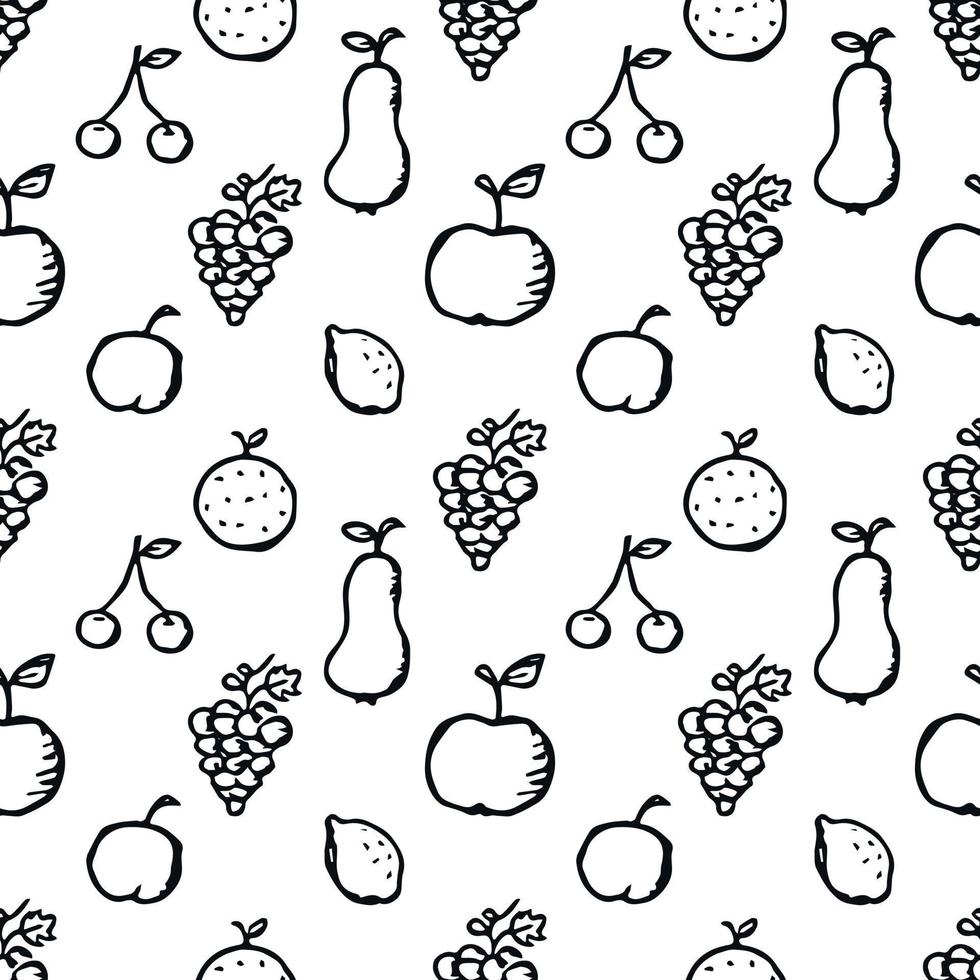 Seamless fruit pattern. doodle background with fruit icons. Fruit background vector